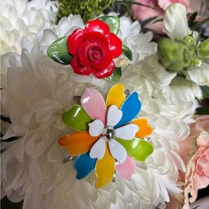 Vintage Cara China made in England & Sarah Coventry Pastel Floral Brooch Set